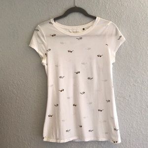 Anthropologie White Tee with Glasses Pattern